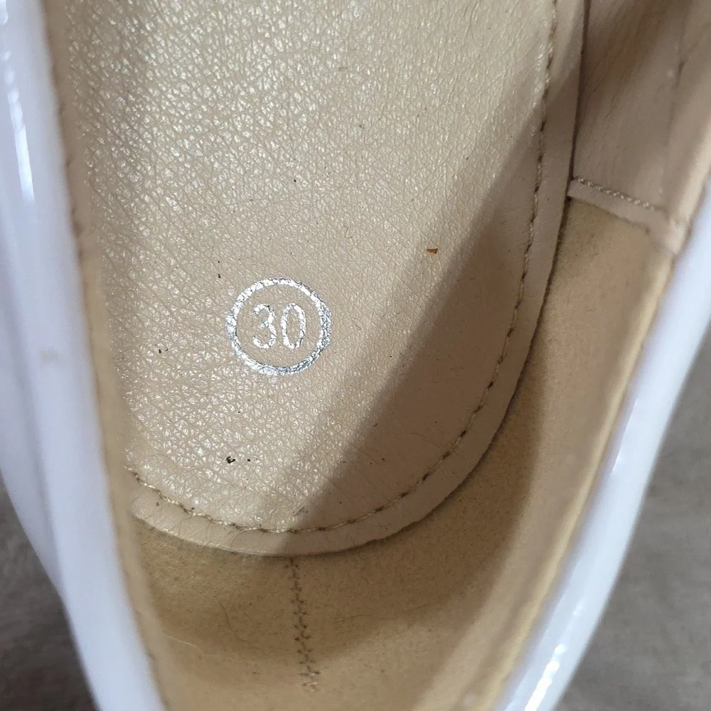 Girl's White Faux Patent Leather Mary Jane Shoes Hook/Loop Easter Sz 30/11.5 EUC